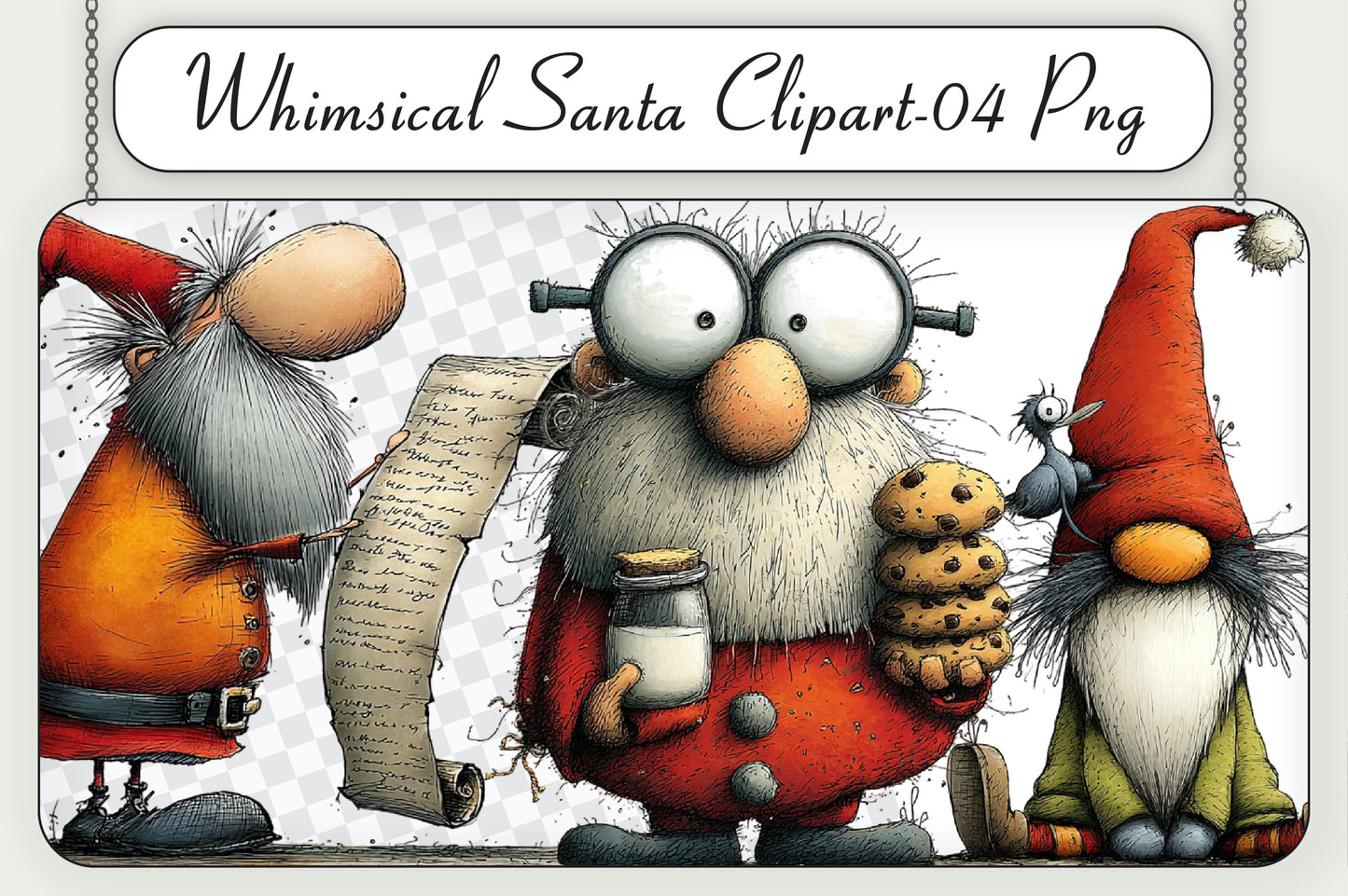 Whimsical Santa Christmas Clipart PNG Bundle