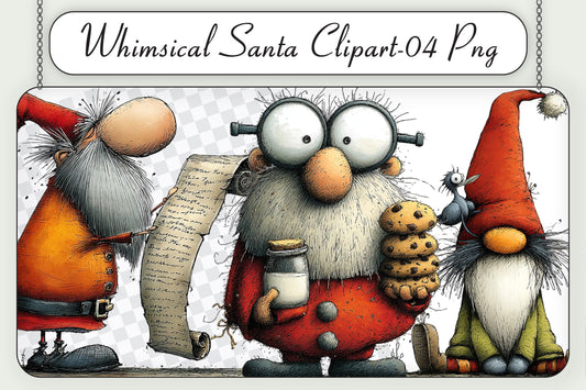 Whimsical Santa Christmas Clipart PNG Bundle