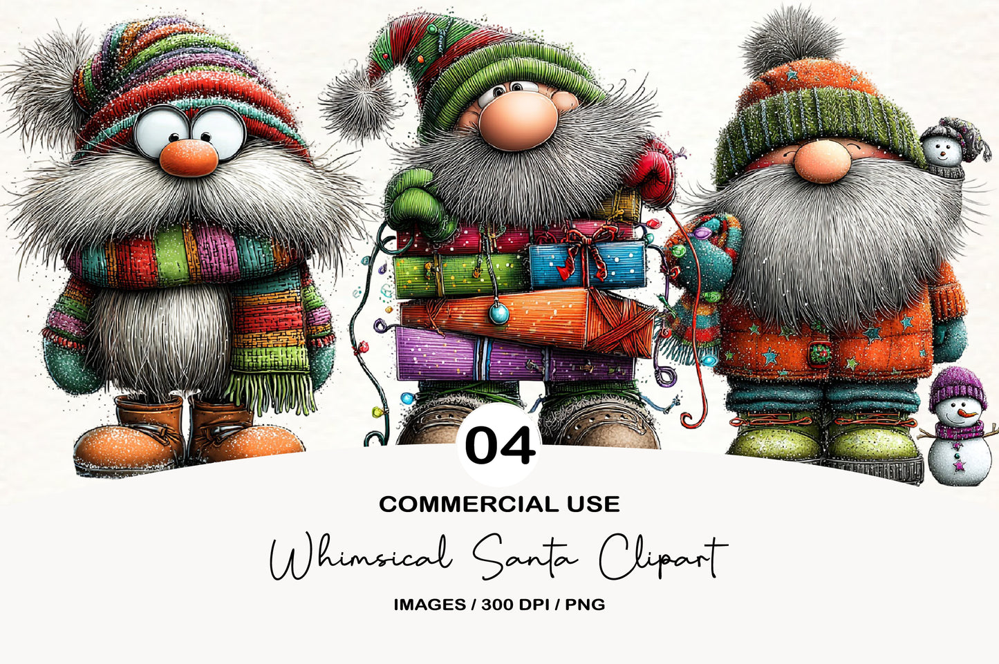 Whimsical Santa Clipart PNG Bundle | Cute Watercolor Santa Claus Clipart | Festive Holiday Santa PNG
