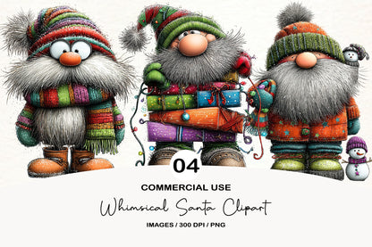 Whimsical Santa Clipart PNG Bundle | Cute Watercolor Santa Claus Clipart | Festive Holiday Santa PNG