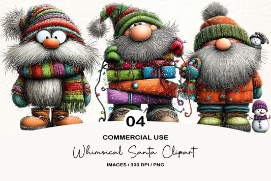 Whimsical Santa Clipart PNG Bundle | Cute Watercolor Santa Claus Clipart | Festive Holiday Santa PNG