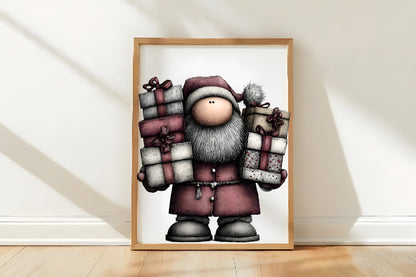 Whimsical Santa Clipart PNG Bundle | Cute Watercolor Santa Claus Clipart | Festive Holiday Santa PNG