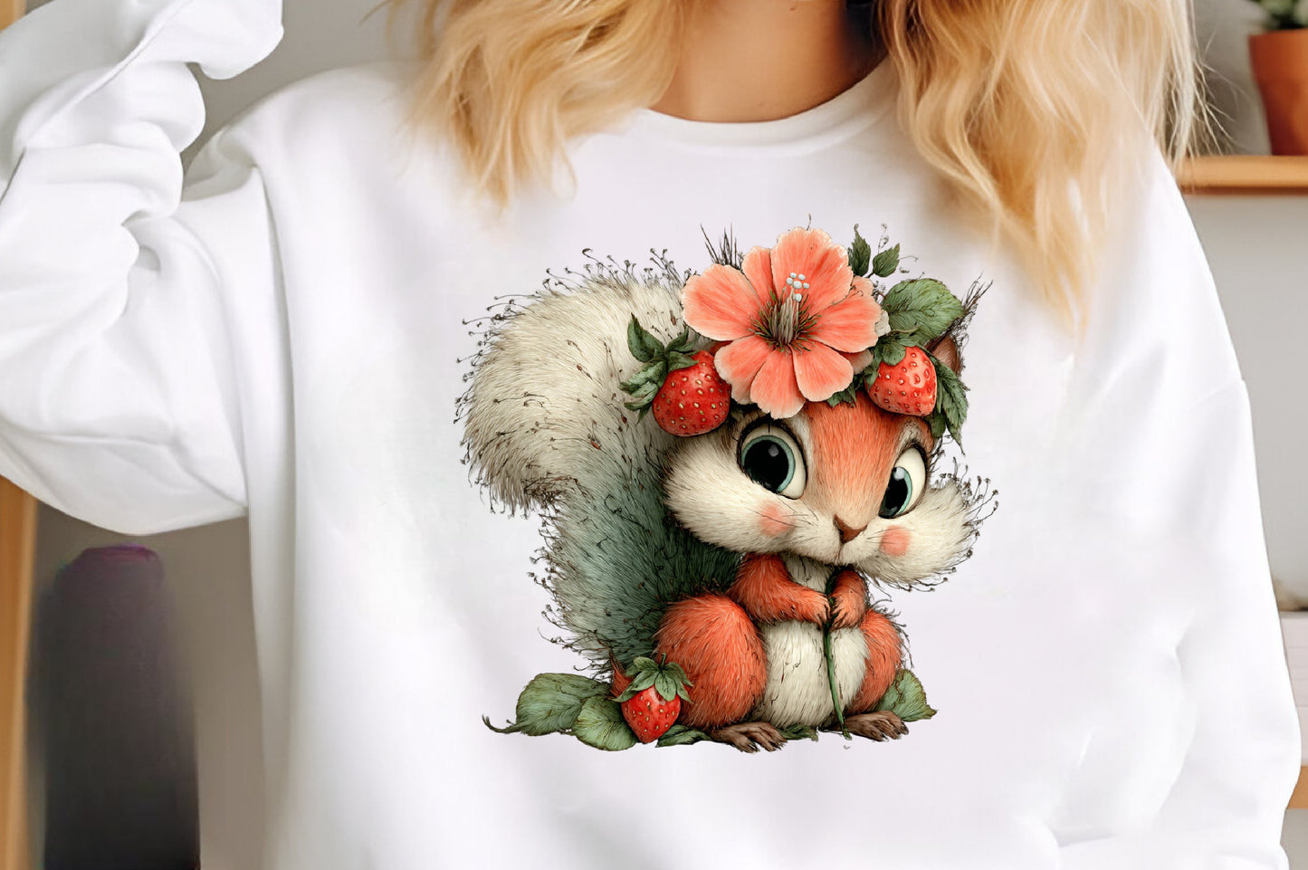 Whimsical Strawberry Squirrel Clipart | Cute Watercolor Squirrel PNG