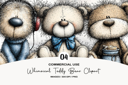 Whimsical Teddy Bear Clipart Bundle PNG