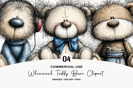 Whimsical Teddy Bear Clipart Bundle PNG