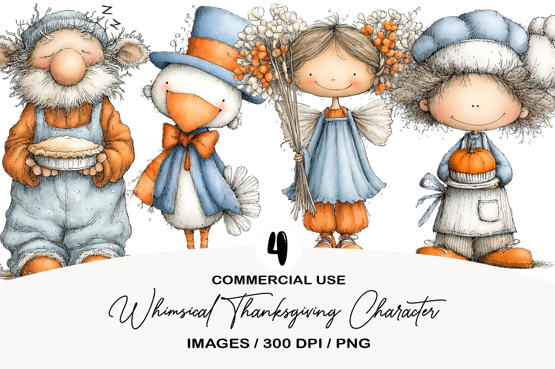 Whimsical Thanksgiving Characters Clipart PNG