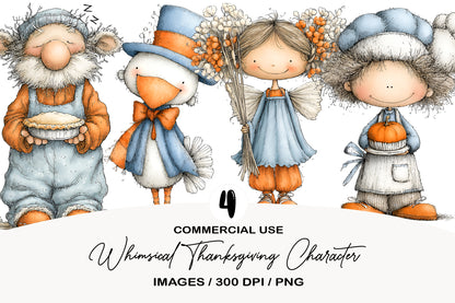 Whimsical Thanksgiving Characters Clipart PNG