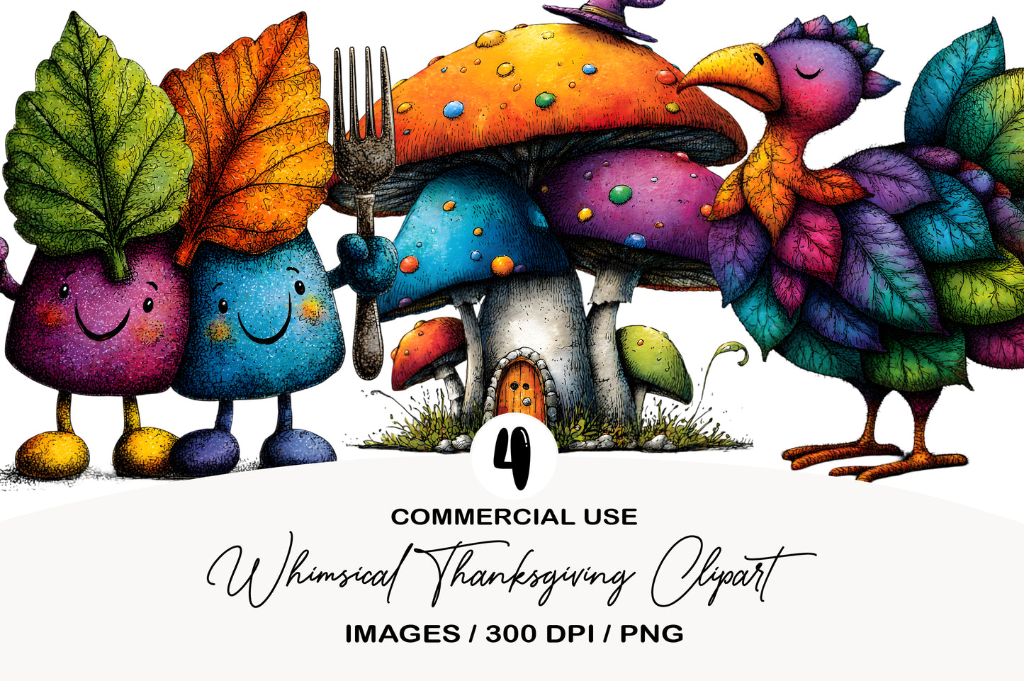 Whimsical Thanksgiving Clipart PNG Commercial Use
