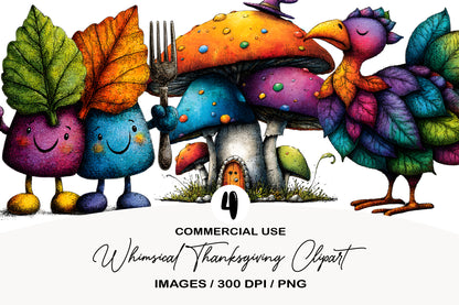Whimsical Thanksgiving Clipart PNG Commercial Use