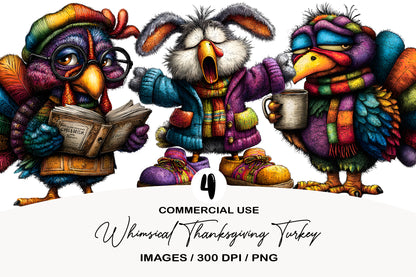Whimsical Thanksgiving Turkey PNG | Cute Turkey Clipart | Fall Thanksgiving