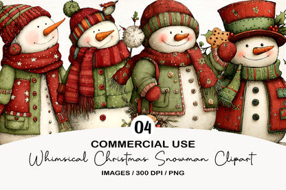 Whimsical Christmas Snowman Clipart PNG