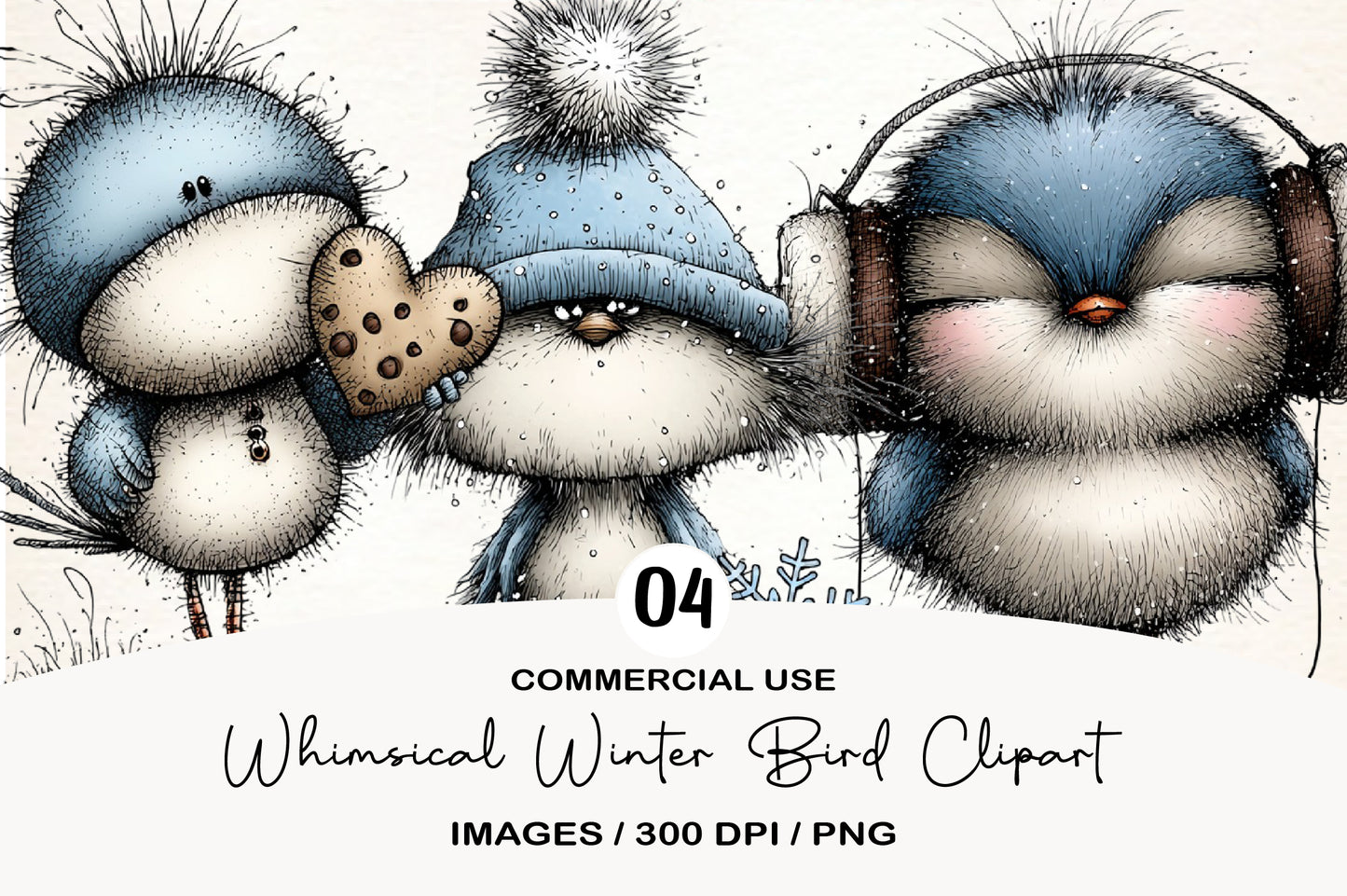 Whimsical Winter Bird Clipart PNG Bundle | Cute Watercolor Winter Birds | Snowy Holiday Bird PNG