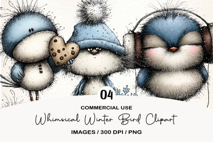 Whimsical Winter Bird Clipart PNG Bundle | Cute Watercolor Winter Birds | Snowy Holiday Bird PNG