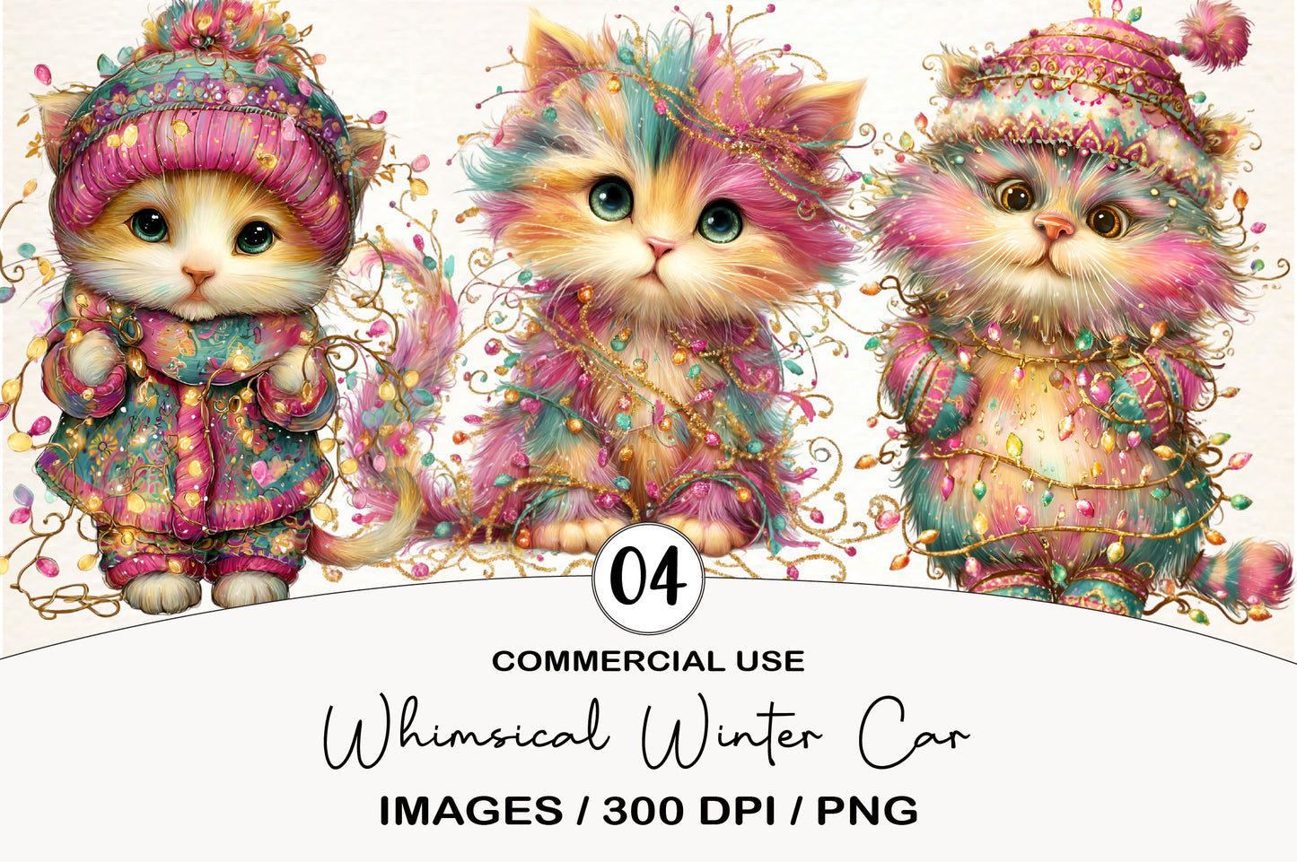 Whimsical Winter Cat Clipart PNG