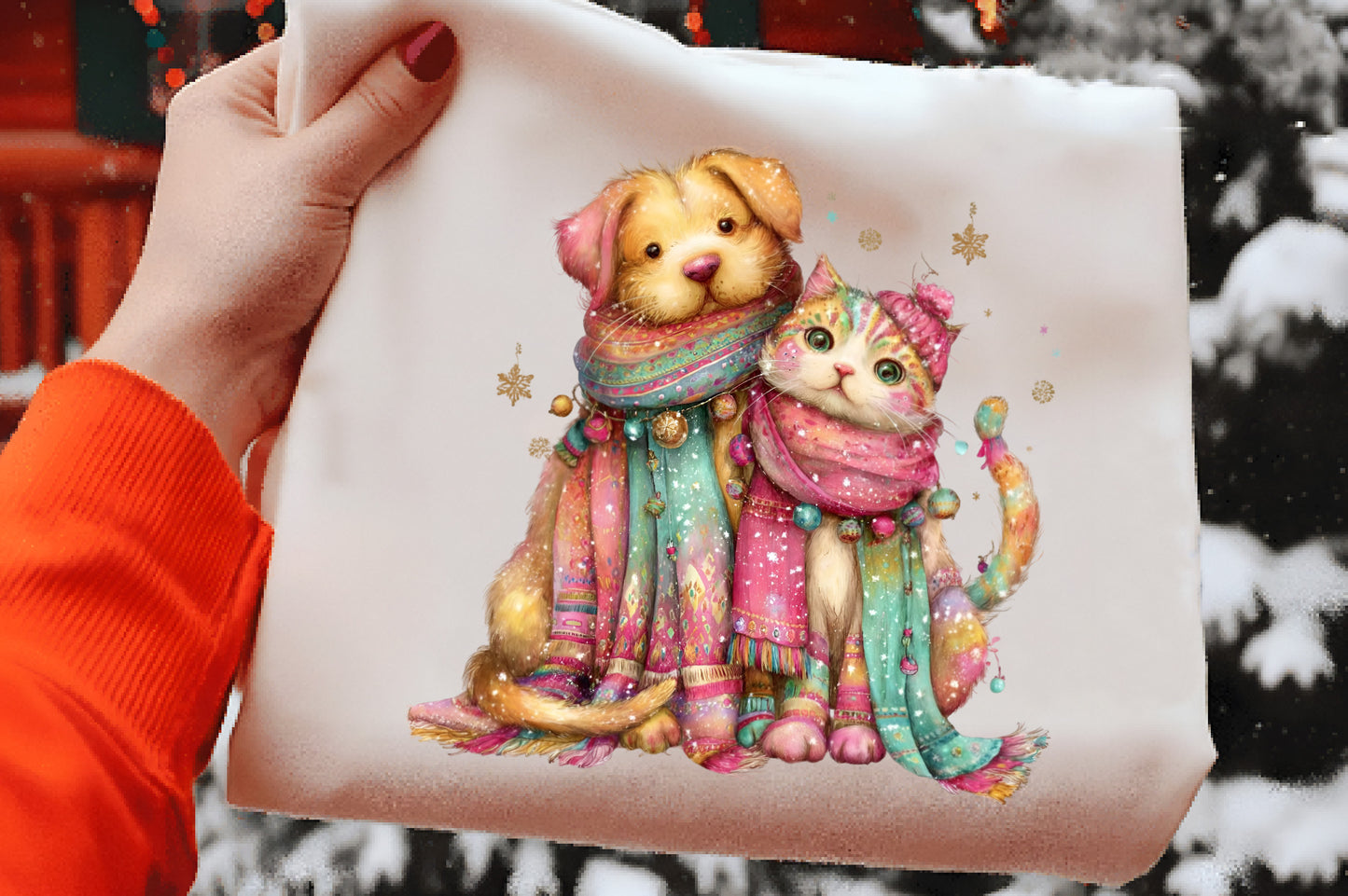 Whimsical Winter Cat & Dog Clipart PNG
