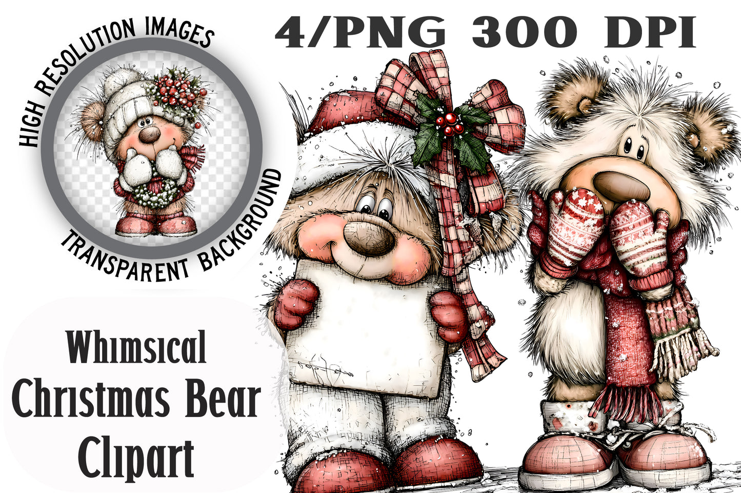Whimsical Winter Christmas Bear Clipart PNG