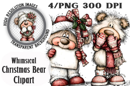 Whimsical Winter Christmas Bear Clipart PNG