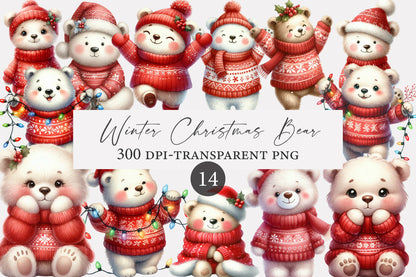 Winter Christmas Bear PNG | Cute Christmas Bear Clipart | 14 Transparent PNG