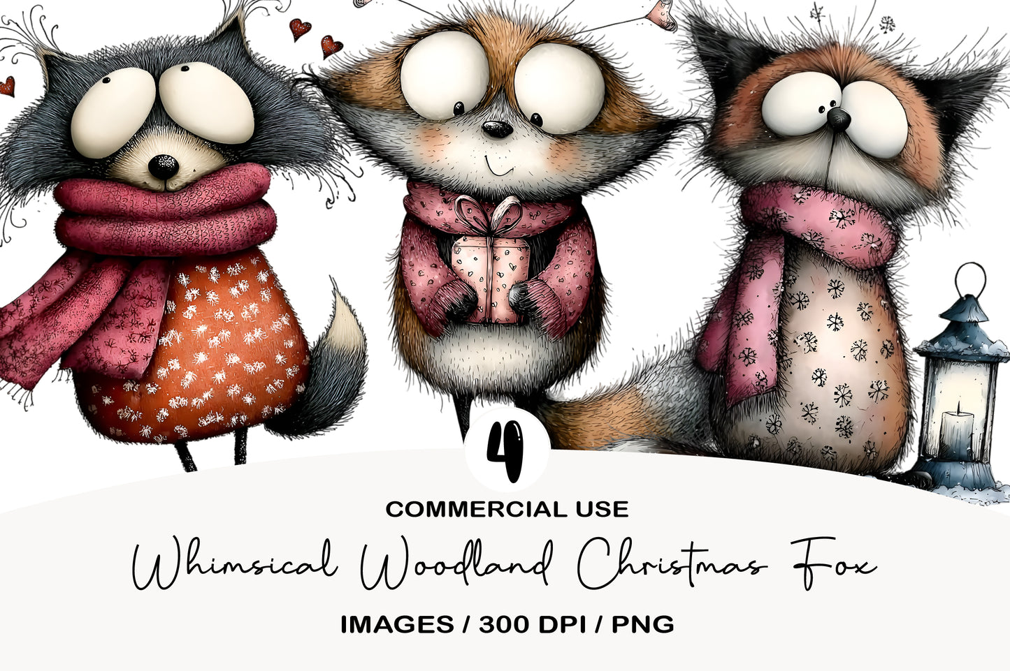 Whimsical Woodland Christmas Fox Clipart PNG Bundle | Cute Watercolor Holiday Forest Fox | Festive Woodland Fox PNG