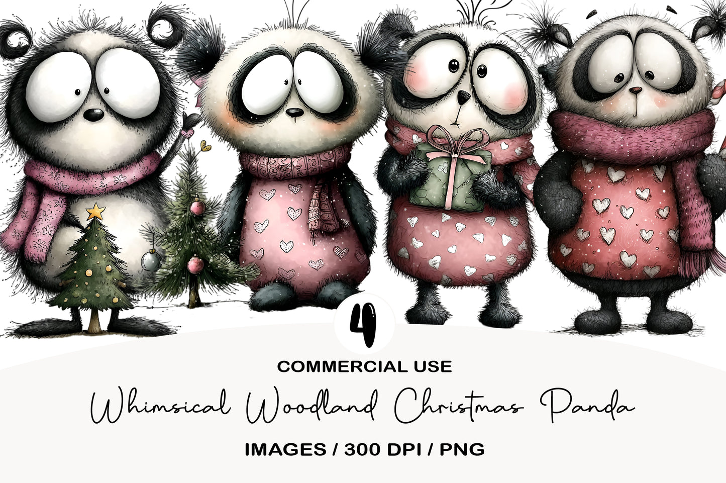 Whimsical Woodland Christmas Panda Clipart PNG Bundle | Cute Watercolor Holiday Forest Panda | Festive Winter Panda PNG