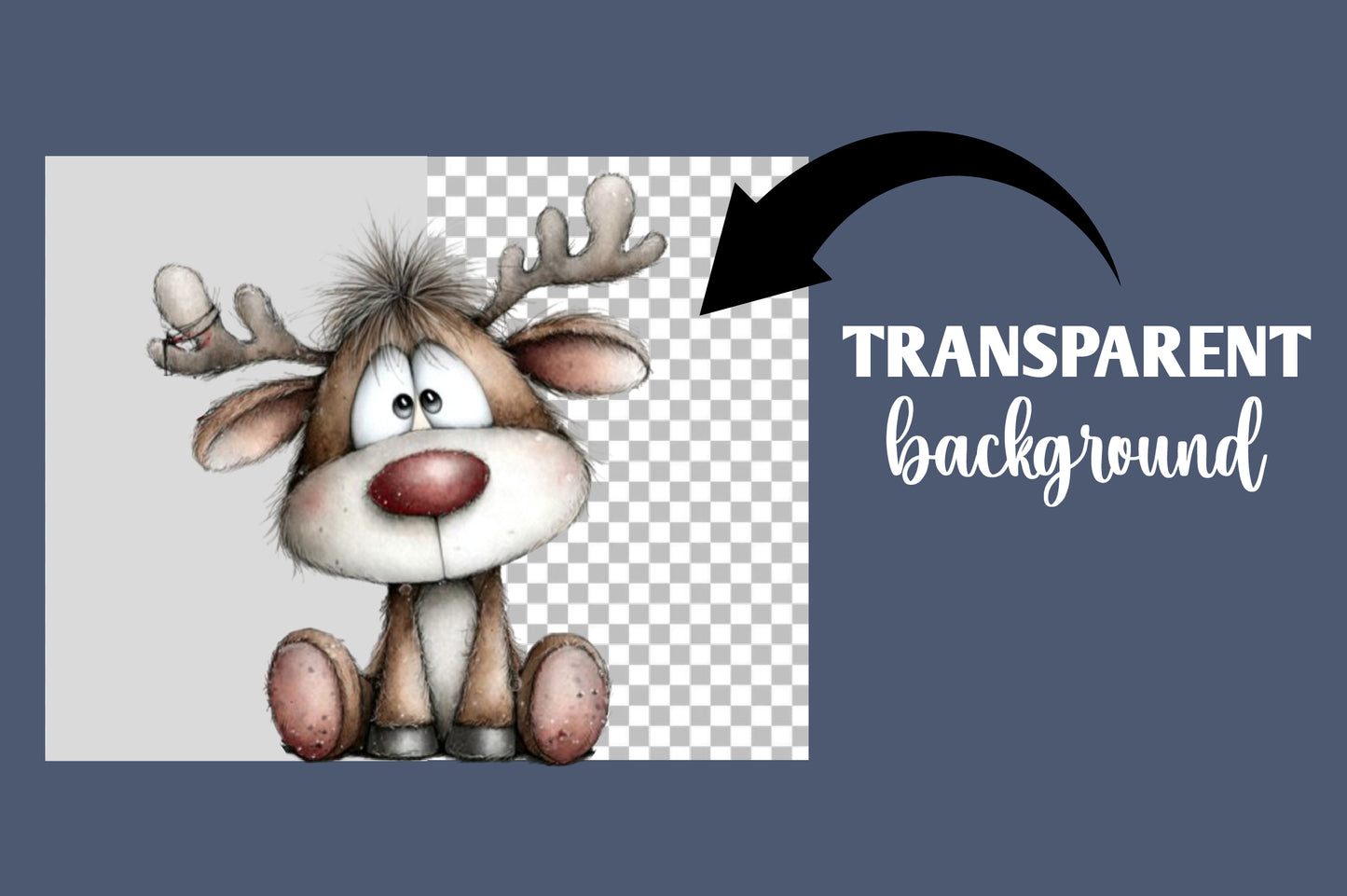 Whimsical Christmas Deer PNG | Cute Reindeer Holiday Clipart Bundle | 16 Transparent PNG