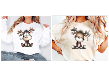 Whimsical Christmas Deer PNG | Cute Reindeer Holiday Clipart Bundle | 16 Transparent PNG