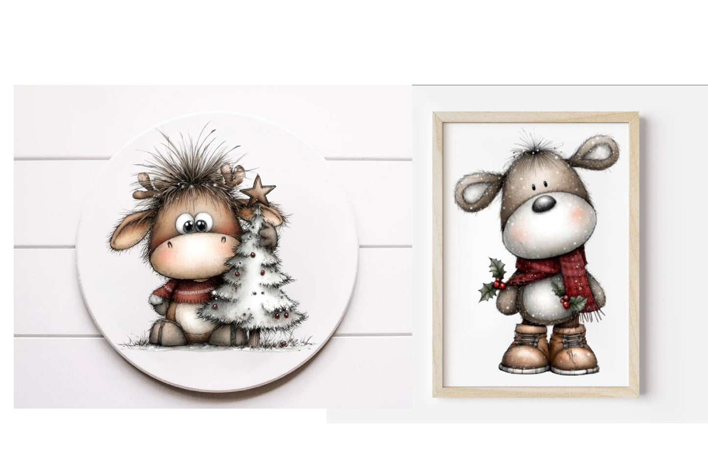 Whimsical Christmas Deer PNG | Cute Reindeer Holiday Clipart Bundle | 16 Transparent PNG