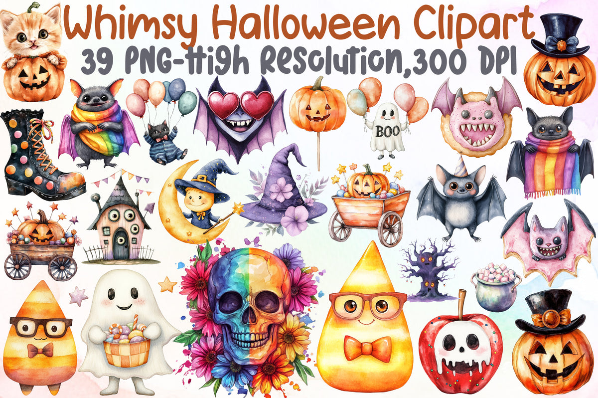 Whimsical Halloween Clipart PNG Bundle