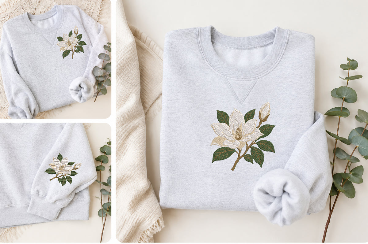 White Magnolia Embroidery Design