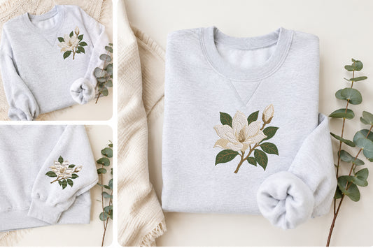 White Magnolia Embroidery Design