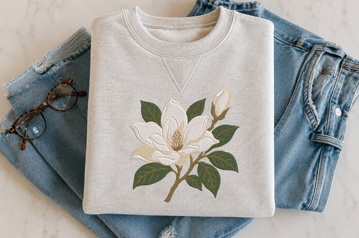 White Magnolia Embroidery Design