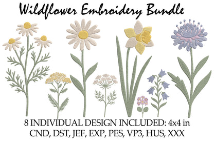 Wildflower Embroidery Designs Bundle
