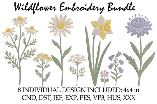 Wildflower Embroidery Designs Bundle
