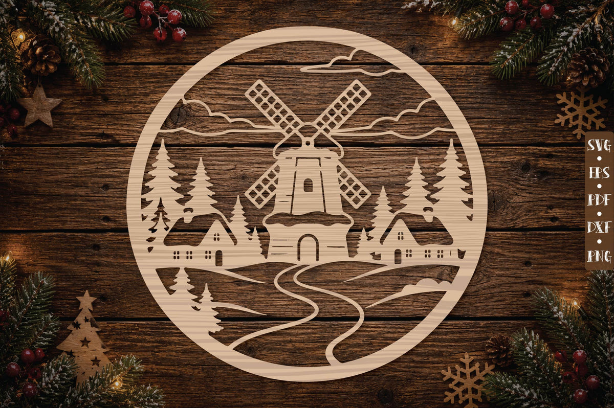 Windmill Village Ornament SVG