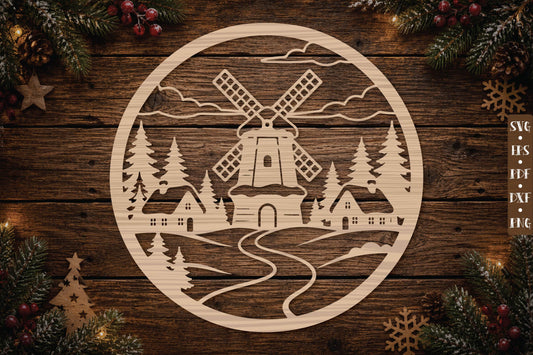 Windmill Village Ornament SVG