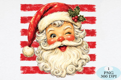 Winking Santa Face Christmas PNG