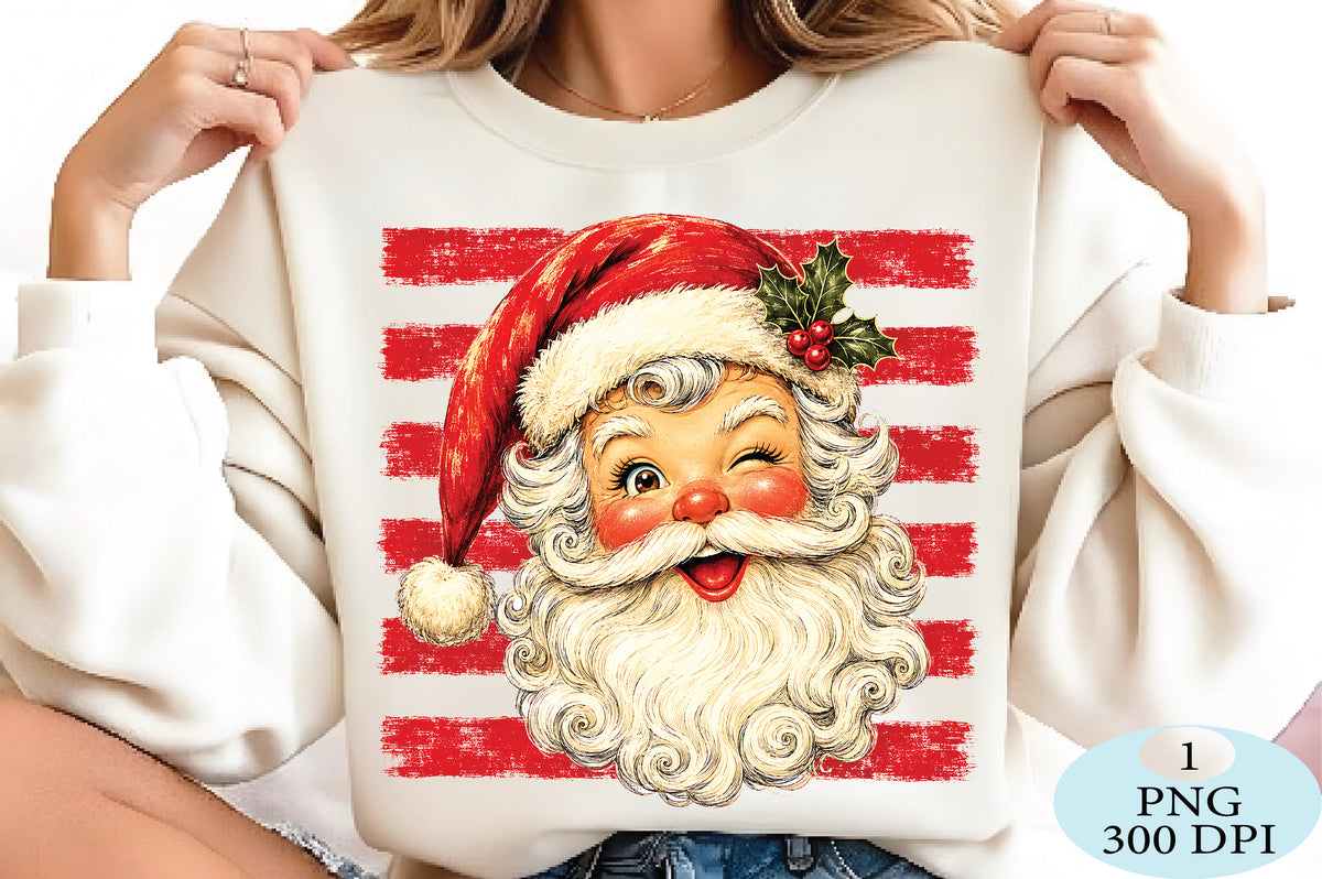 Winking Santa Face Christmas PNG