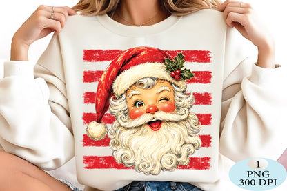 Winking Santa Face Christmas PNG