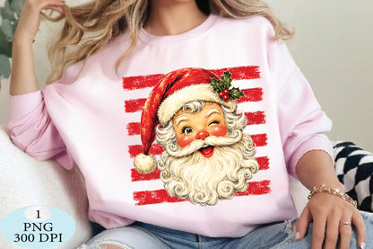 Winking Santa Face Christmas PNG