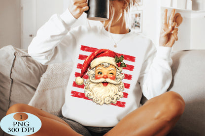 Winking Santa Face Christmas PNG