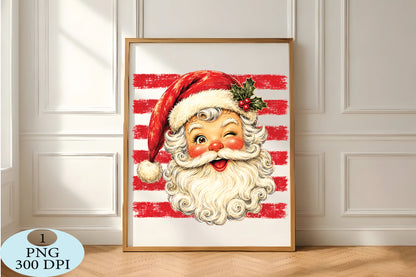 Winking Santa Face Christmas PNG