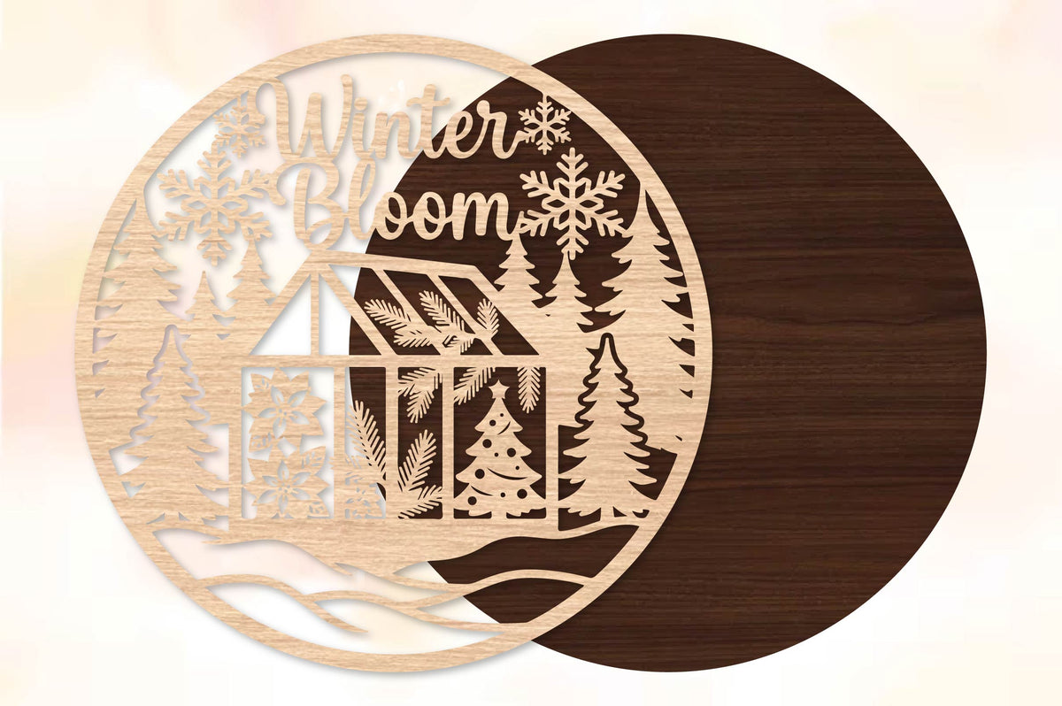 Winter Bloom Christmas Cabin Laser Cut SVG