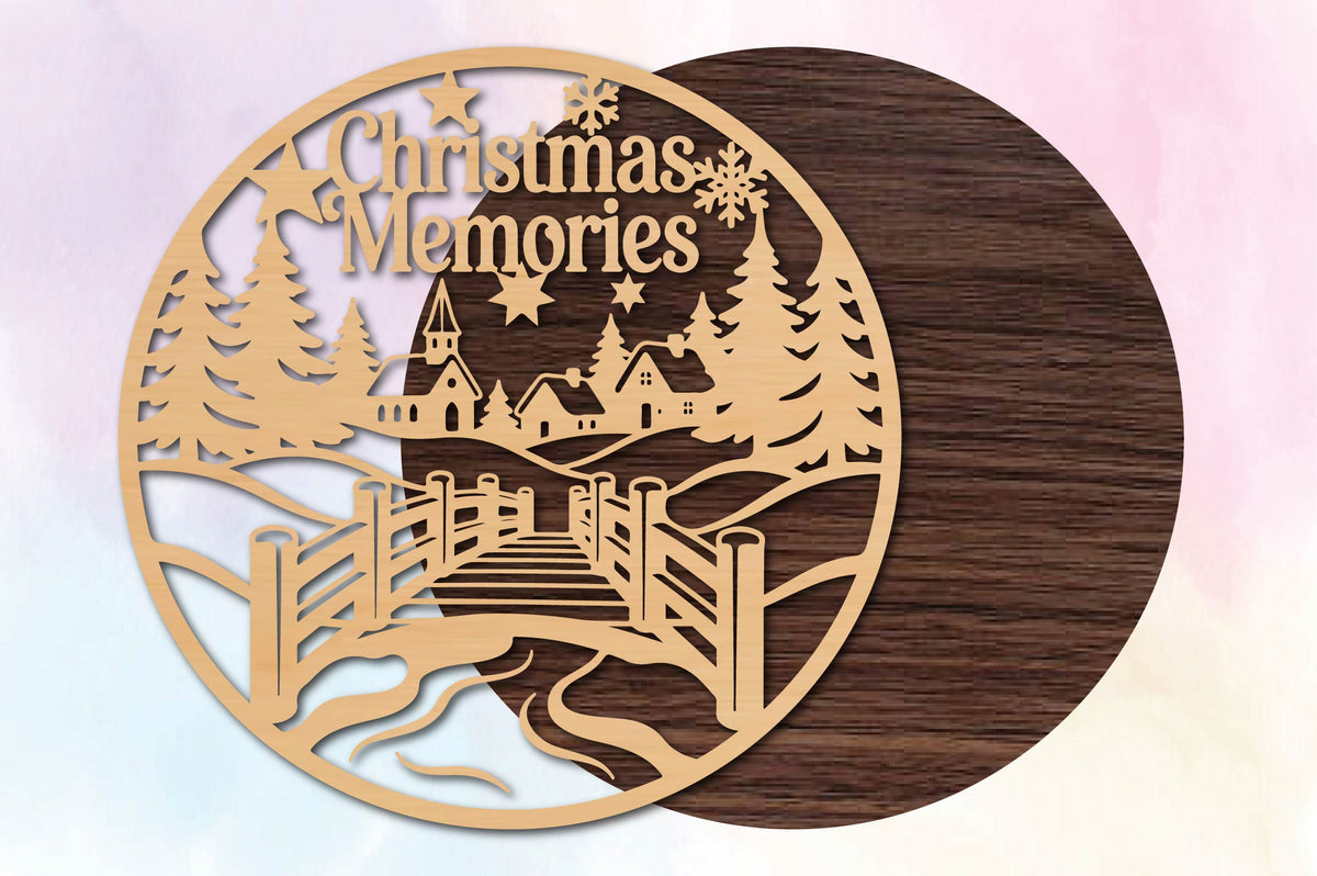 Winter Bridge & Village SVG