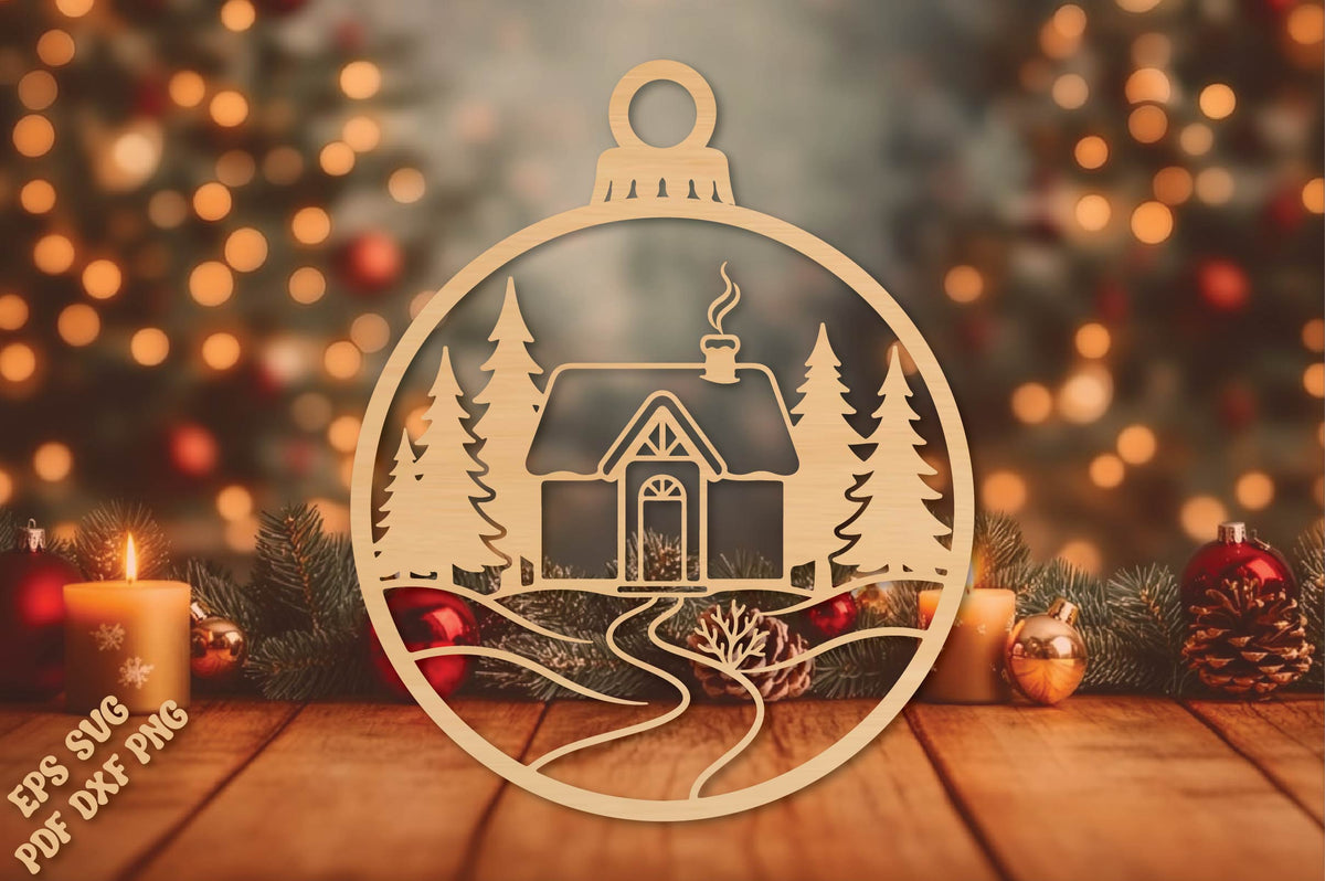Winter Cabin Christmas Ornament SVG