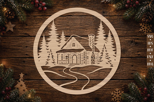 Winter Cabin Ornament SVG