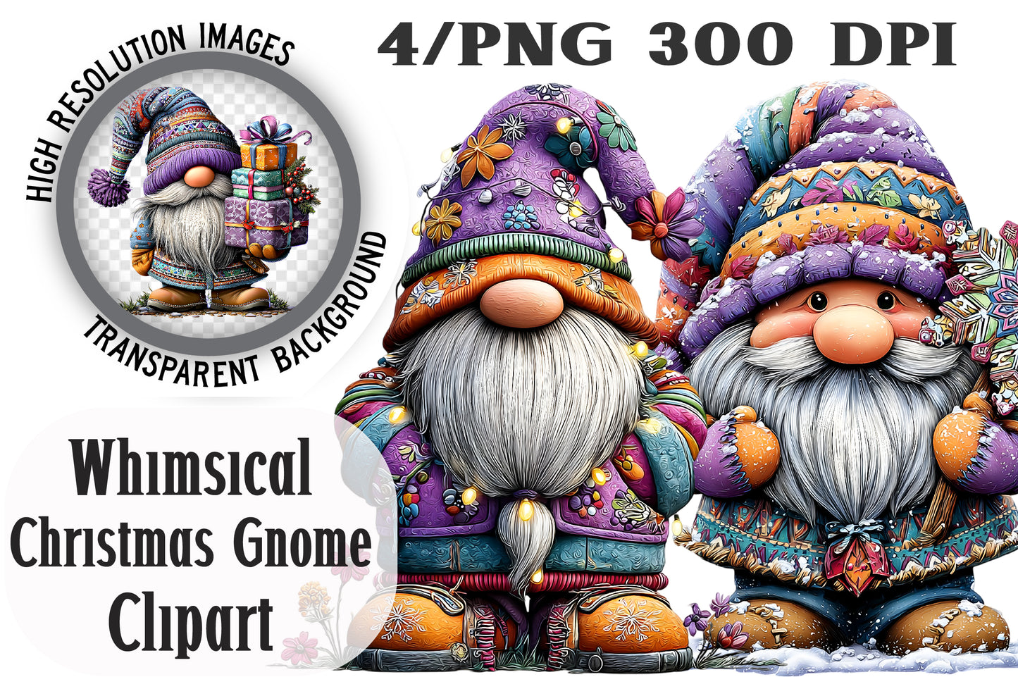 Winter Christmas Gnome Clipart PNG Bundle | Cozy Watercolor Holiday Gnome Clipart