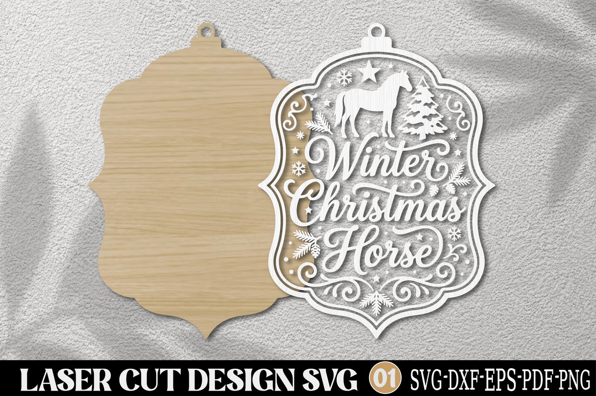 Winter Christmas Horse Laser Cut SVG | Christmas Horse Ornament SVG