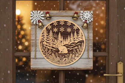 Winter Forest Rabbit Laser Cut SVG, Christmas Bunny Woodland Ornament Cut File, Winter Rabbit SVG