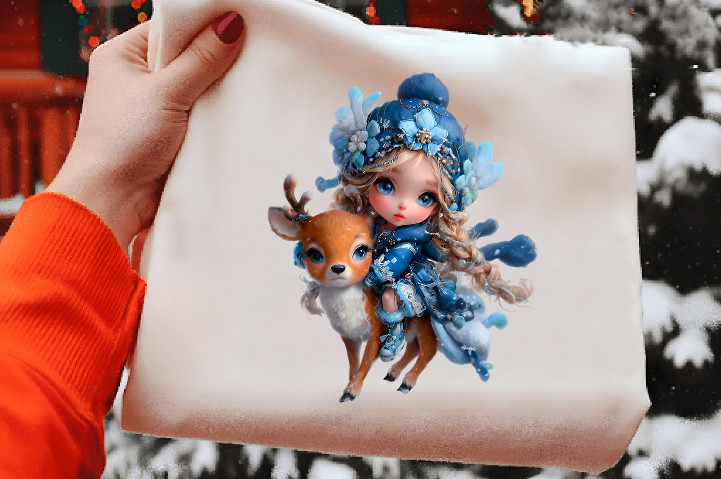 Winter Gnome Girl and Reindeer Clipart PNG Bundle | Cute Watercolor Christmas Gnome Clipart | Holiday Winter PNG