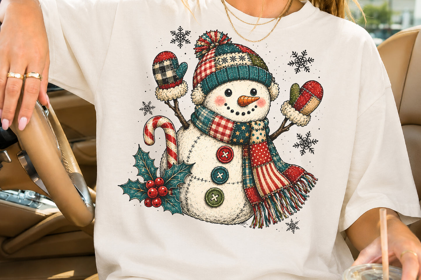 Cute Patchwork Snowman Christmas PNG Winter Holiday